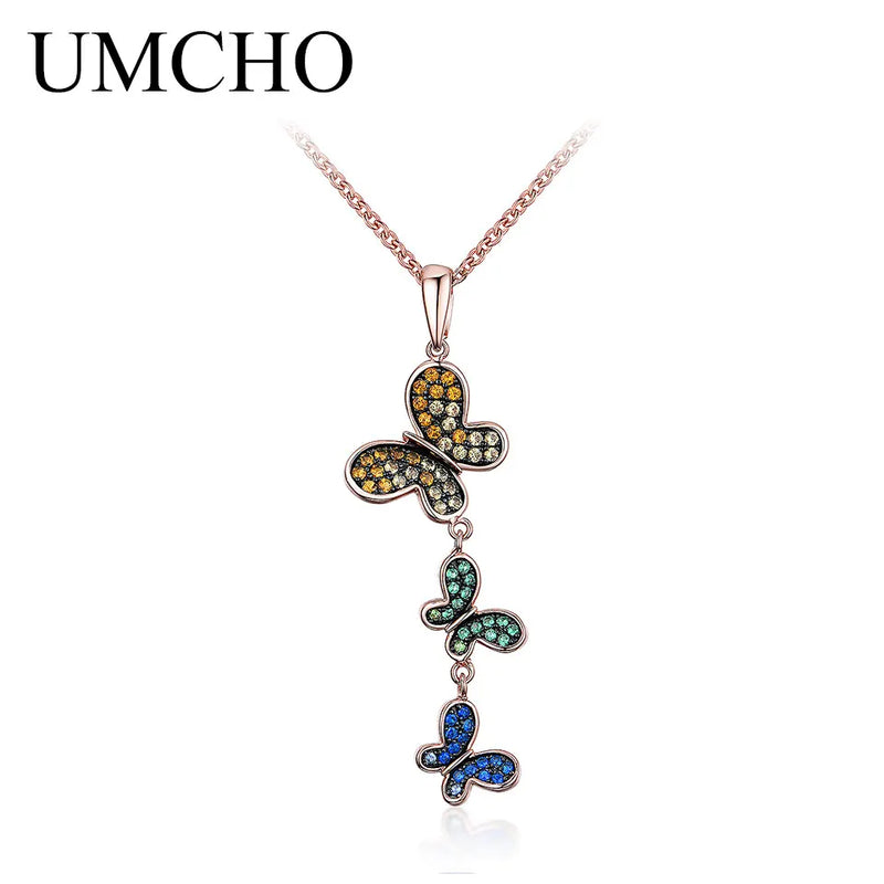 Colorful Butterfly Silver Necklace Pendants 925 Sterling Silver Chain Gift
