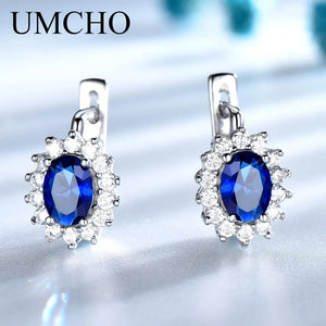 Colorful Sapphire Clip Earrings 925 Sterling Silver Women's Fine Jewelry