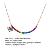 Colorful Rainbow Heart 925 Chain Necklace Solid 925 Sterling Silver Necklace