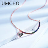 Colorful Rainbow Heart 925 Chain Necklace Solid 925 Sterling Silver Necklace