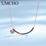 Colorful Rainbow Heart 925 Chain Necklace Solid 925 Sterling Silver Necklace
