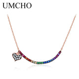 Colorful Rainbow Heart 925 Chain Necklace Solid 925 Sterling Silver Necklace
