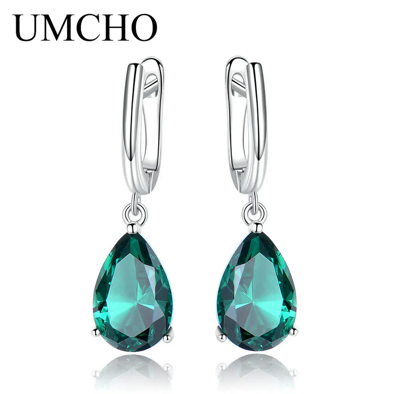 Green Emerald Clip Earrings 925 Sterling Silver Women Jewelry