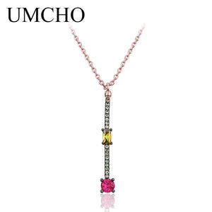 Citrine Ruby Pendant Necklace 925 Sterling Silver Women Office Jewelry