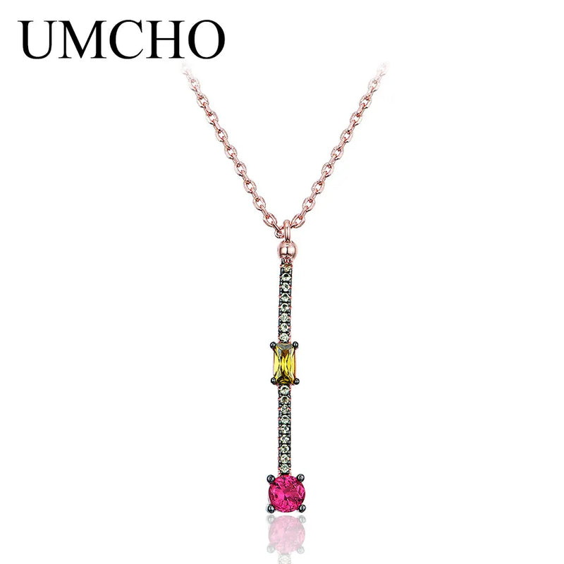Citrine Ruby Pendant Necklace 925 Sterling Silver Women Office Jewelry
