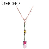 Citrine Ruby Pendant Necklace 925 Sterling Silver Women Office Jewelry