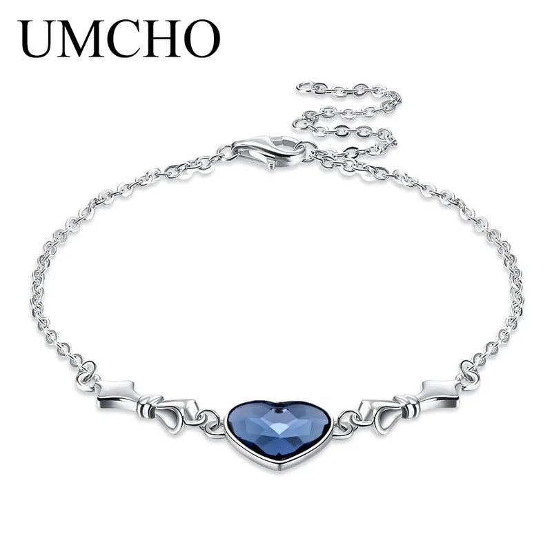 Crystal Real 925 Silver Bracelet Heart Shape Bracelets Romantic Jewelry Women