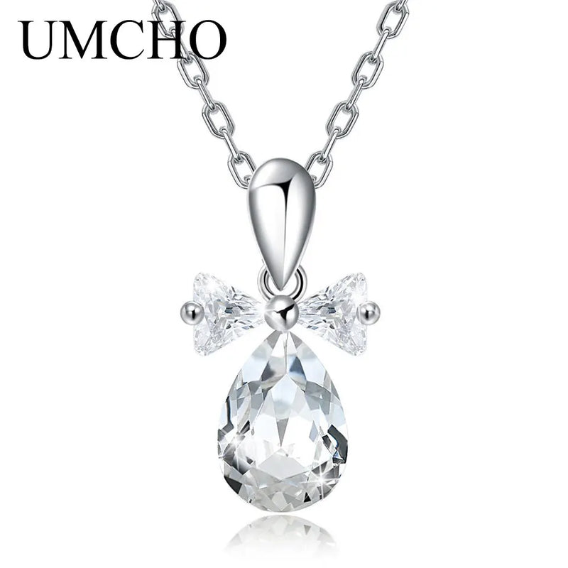 925 Silver Crystal Pendant Necklace with Chain for Women