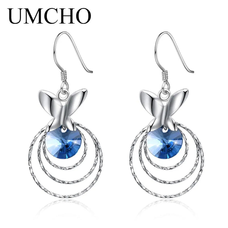 Butterfly Crystal Drop Earrings 925 Silver Anniversary Party Jewelry