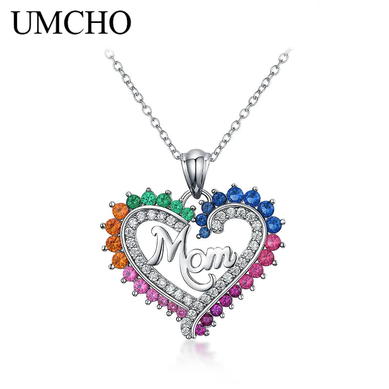 925 Sterling Silver Mom Necklace Heart Shaped Pendant Wedding Gift