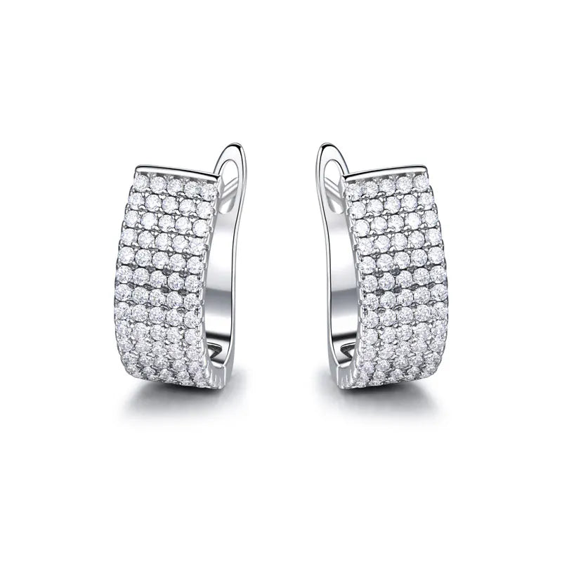 Solid Silver 925 Round CZ Clip Earrings Women Birthday Charms