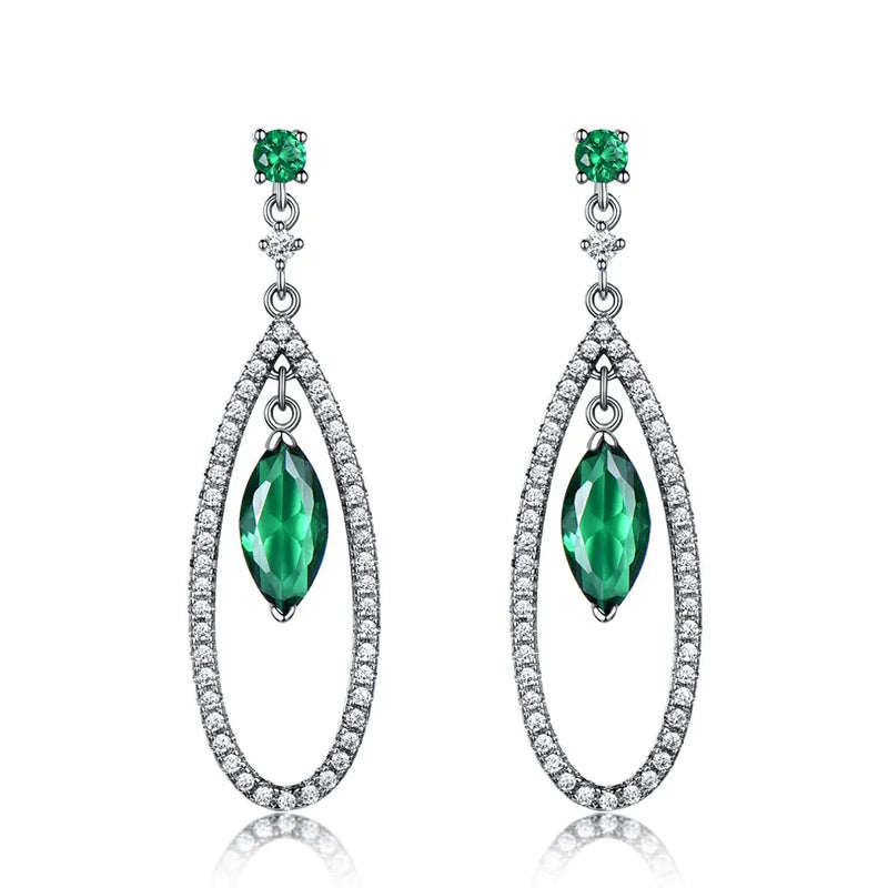 Emerald Dangle Earrings 925 Sterling Silver Gemstone Drop Earrings