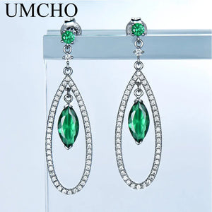 Emerald Dangle Earrings 925 Sterling Silver Gemstone Drop Earrings