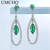 Emerald Dangle Earrings 925 Sterling Silver Gemstone Drop Earrings