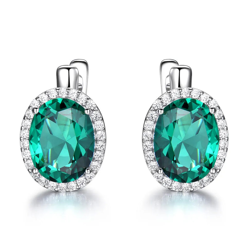 Emerald Gemstone Clip Earrings 925 Sterling Silver Wedding Anniversary Jewelry