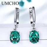 Emerald Gemstone Long Clip Earrings 925 Sterling Silver Wedding Fine Jewelry