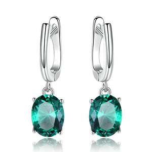 Emerald Gemstone Long Clip Earrings 925 Sterling Silver Wedding Fine Jewelry