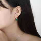 Emerald Gemstone Long Clip Earrings 925 Sterling Silver Wedding Fine Jewelry