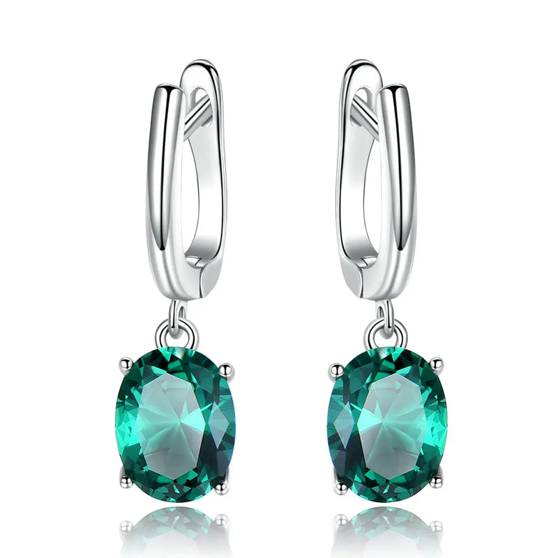 Emerald Gemstone Long Clip Earrings 925 Sterling Silver Wedding Fine Jewelry