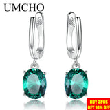 Emerald Gemstone Long Clip Earrings 925 Sterling Silver Wedding Fine Jewelry