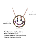 Colorful Rainbow Smiley Face Chain 925 Sterling Silver Necklace Women
