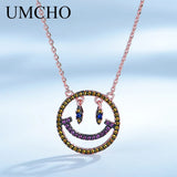 Colorful Rainbow Smiley Face Chain 925 Sterling Silver Necklace Women