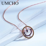 Colorful Rainbow Smiley Face Chain 925 Sterling Silver Necklace Women