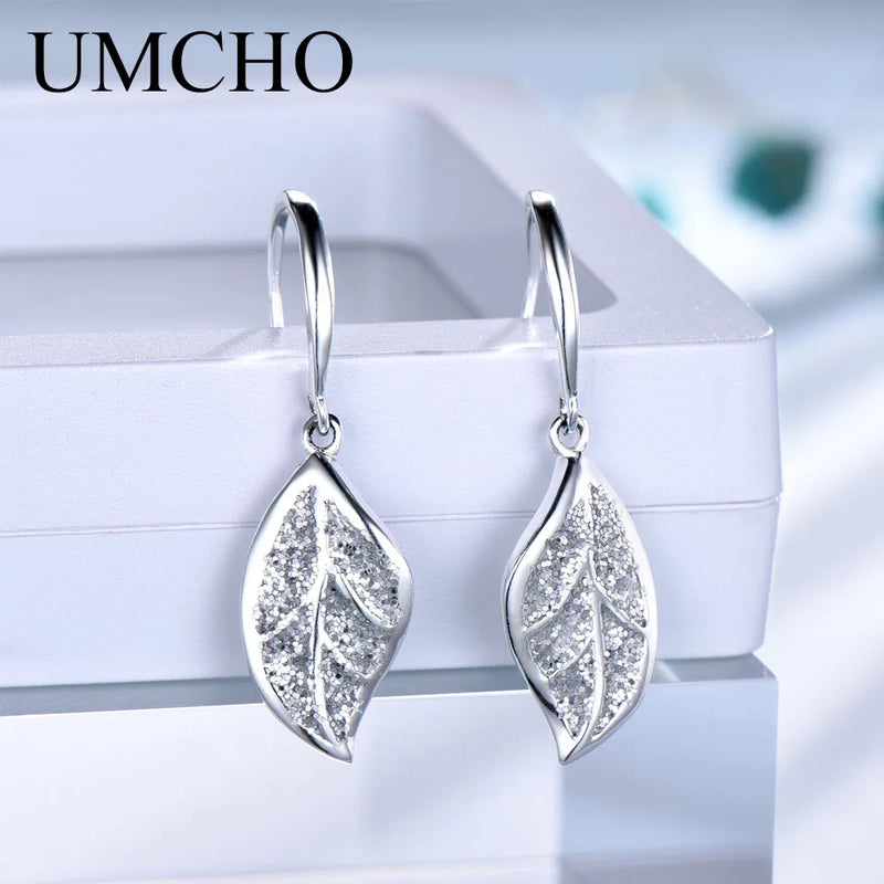 925 Silver Leaf Drop Earrings for Women Party