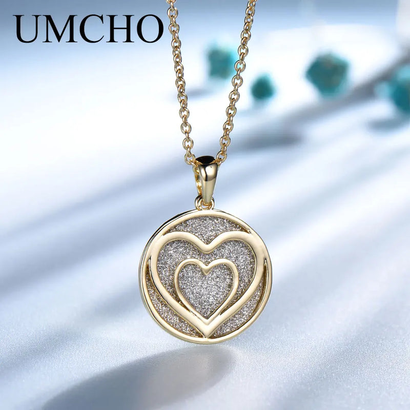 Glitter Golden Heart 925 Sterling Silver Necklace Pendant