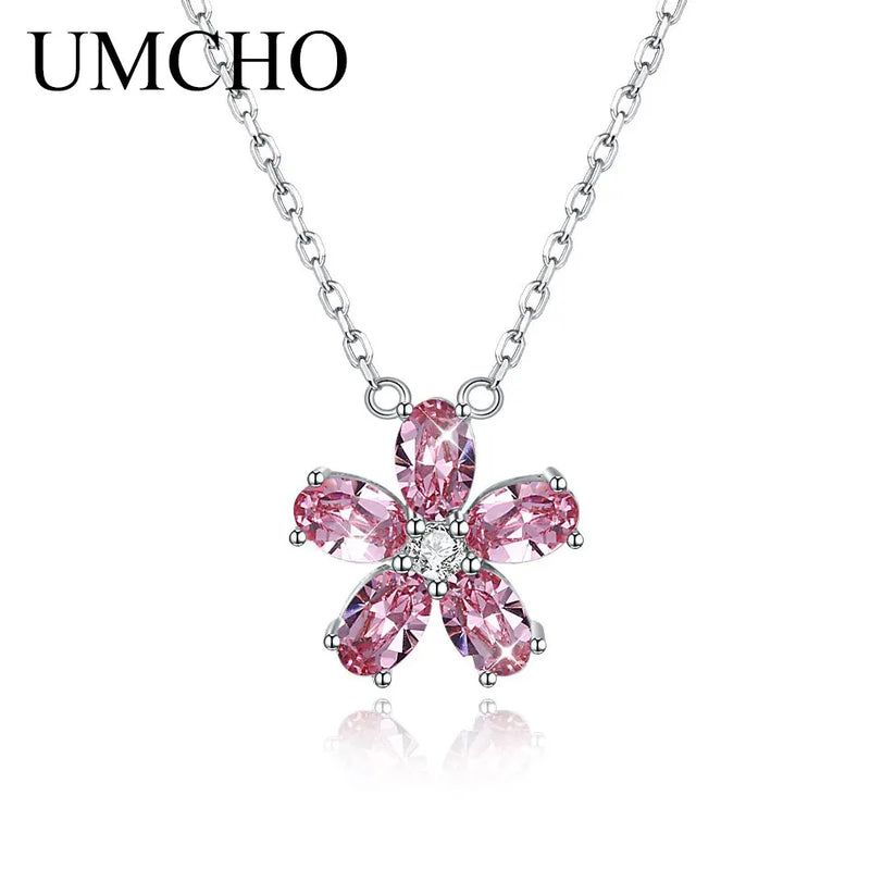 Pink Clear Crystal Sterling Silver Necklace for Women