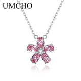 Pink Clear Crystal Sterling Silver Necklace for Women