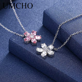 Pink Clear Crystal Sterling Silver Necklace for Women