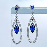 925 Silver Marquise Nano Sapphire Drop Earrings, Birthday Gift