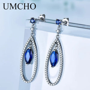 925 Silver Marquise Nano Sapphire Drop Earrings, Birthday Gift
