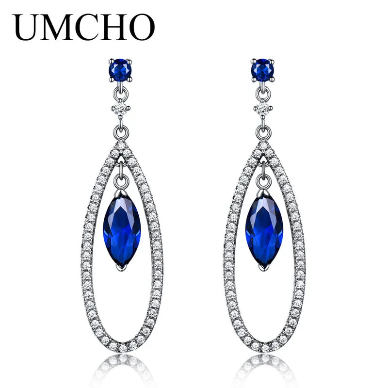 925 Silver Marquise Nano Sapphire Drop Earrings, Birthday Gift