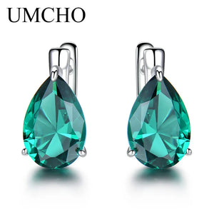 925 Silver Water Drop Nano Emerald Clip Earrings Women Gift