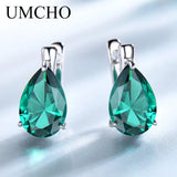 925 Silver Water Drop Nano Emerald Clip Earrings Women Gift