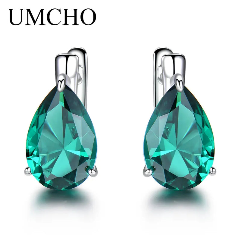 925 Silver Water Drop Nano Emerald Clip Earrings Women Gift