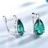 925 Silver Water Drop Nano Emerald Clip Earrings Women Gift