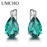 925 Silver Water Drop Nano Emerald Clip Earrings Women Gift
