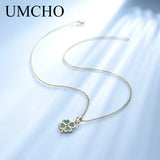 Glitter Green 925 Silver Clover Pendant Necklace For Women