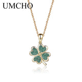 Glitter Green 925 Silver Clover Pendant Necklace For Women