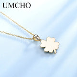 Glitter Green 925 Silver Clover Pendant Necklace For Women