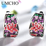 Enamel Red Ruby Clip Earrings Silver 925 Jewelry Wedding Gift