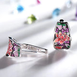 Enamel Red Ruby Clip Earrings Silver 925 Jewelry Wedding Gift