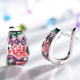 Enamel Red Ruby Clip Earrings Silver 925 Jewelry Wedding Gift