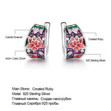 Enamel Red Ruby Clip Earrings Silver 925 Jewelry Wedding Gift