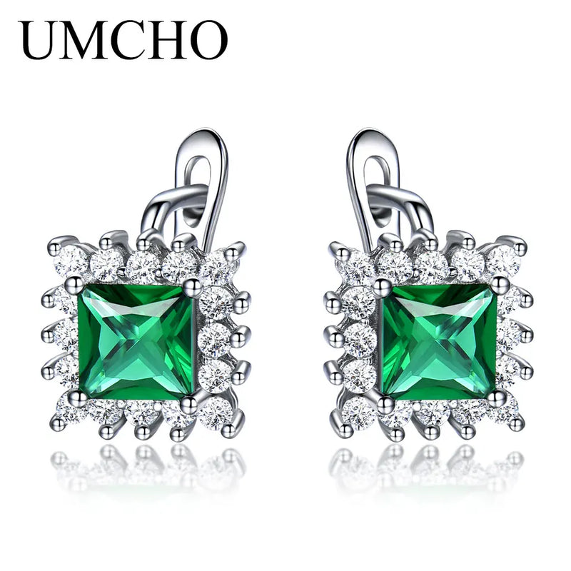 925 Silver Emerald Birthstone Clip Earrings for Women