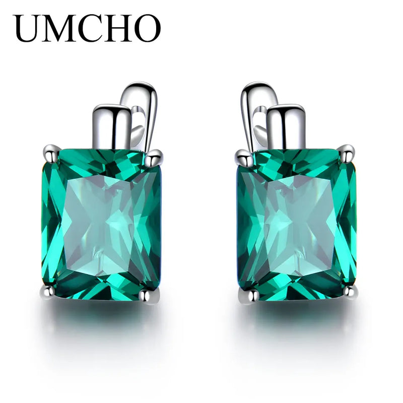 Emerald Clip Earrings 925 Silver Colorful Gemstone Earrings For Women