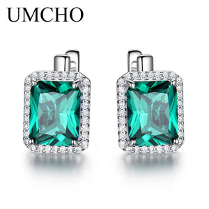 Emerald Clip Earrings 925 Sterling Silver Colorful Gemstone Earrings